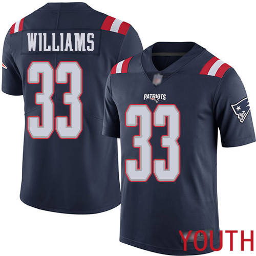 New England Patriots Football #33 Rush Vapor Limited Navy Blue Youth Joejuan Williams NFL Jersey->youth nfl jersey->Youth Jersey
